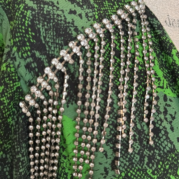 RODARTE Kira Python Print Puff-Sleeve Midi Wrap Dress with Rhinestones - Picture 9 of 9